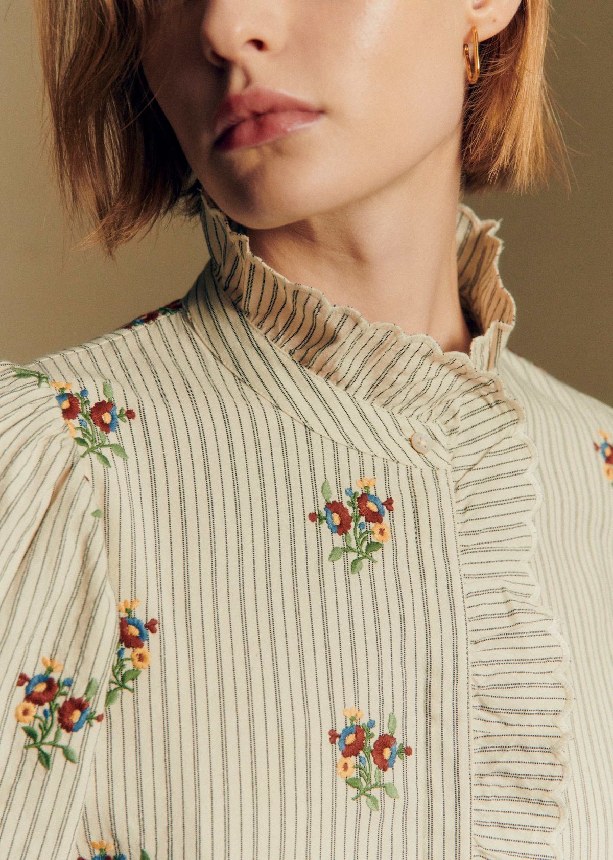 Chemise Sara - Sézane x Antoinette Poisson - Rayures Boutonnières Ecru