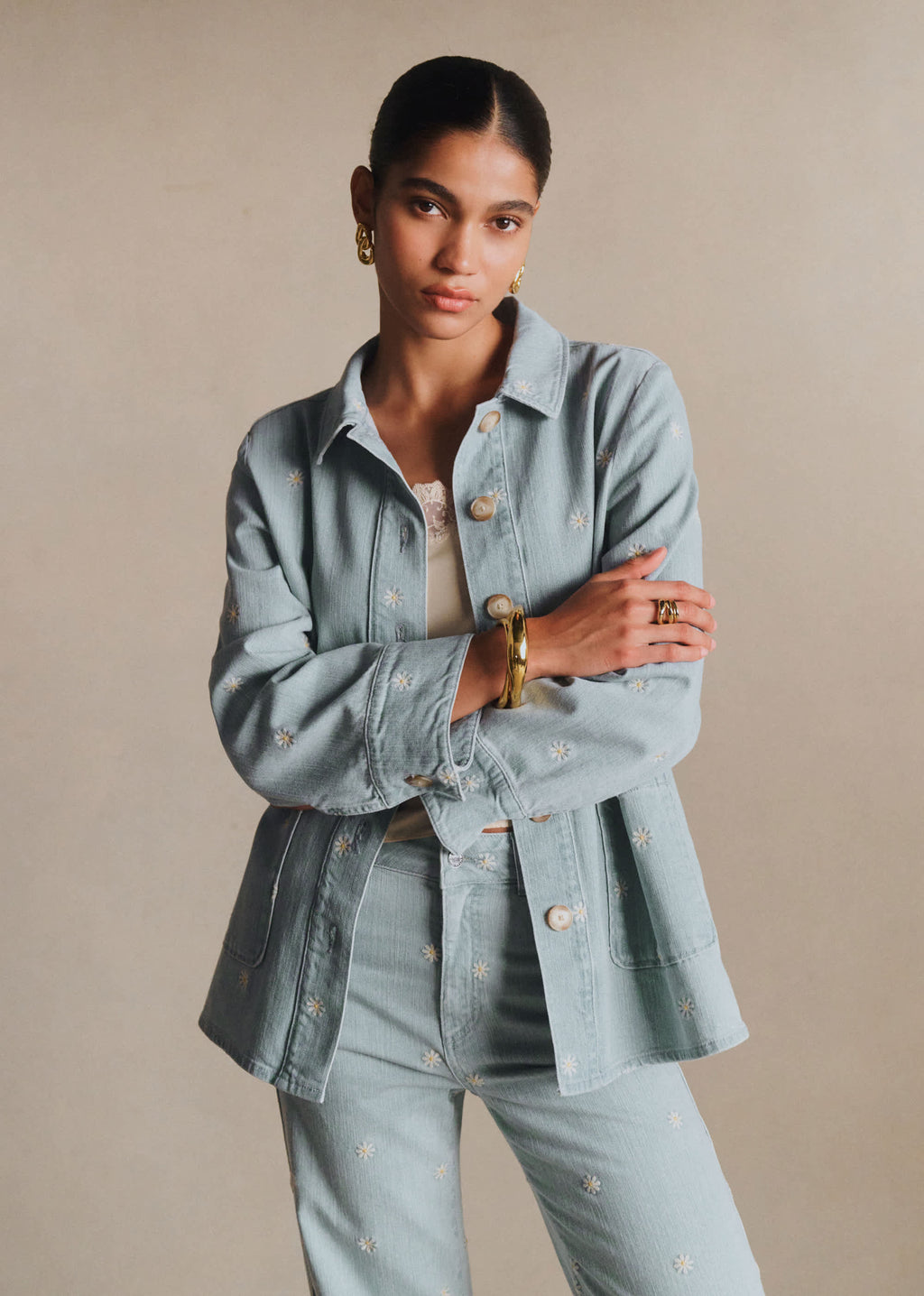 Veste Gabin - Broderie Écru Fond Bleach