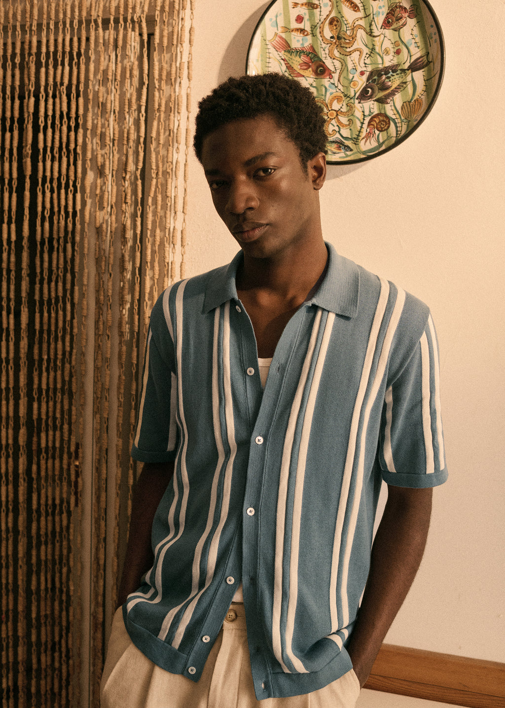Chemise Maille Braden - Bleu Acier Rayures Écrues