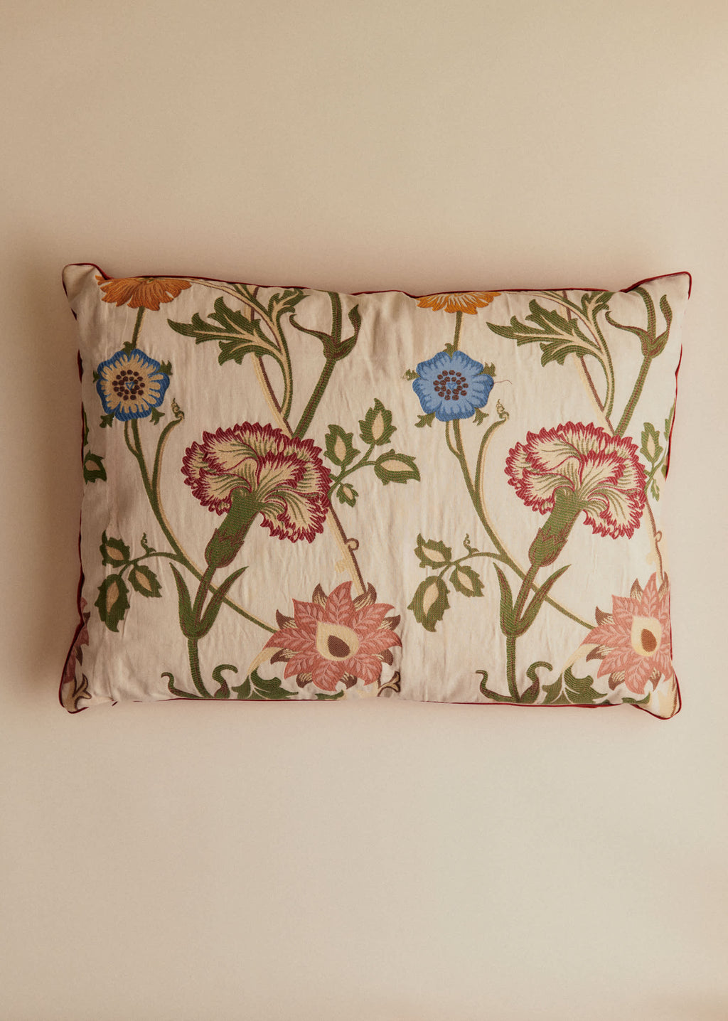 Coussin vintage velours blush - Très grand modèle - Imprimé Chrysanthèmes