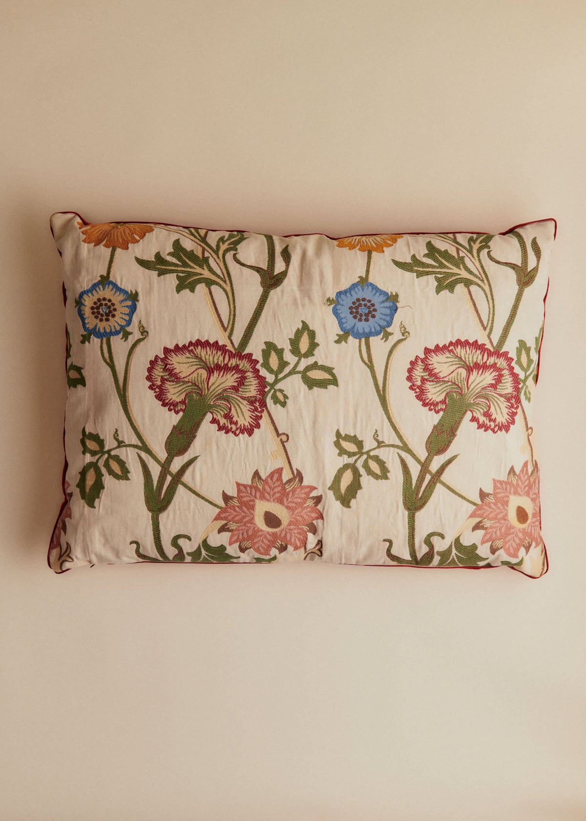 Coussin vintage velours blush - Très grand modèle - Imprimé Chrysanthèmes