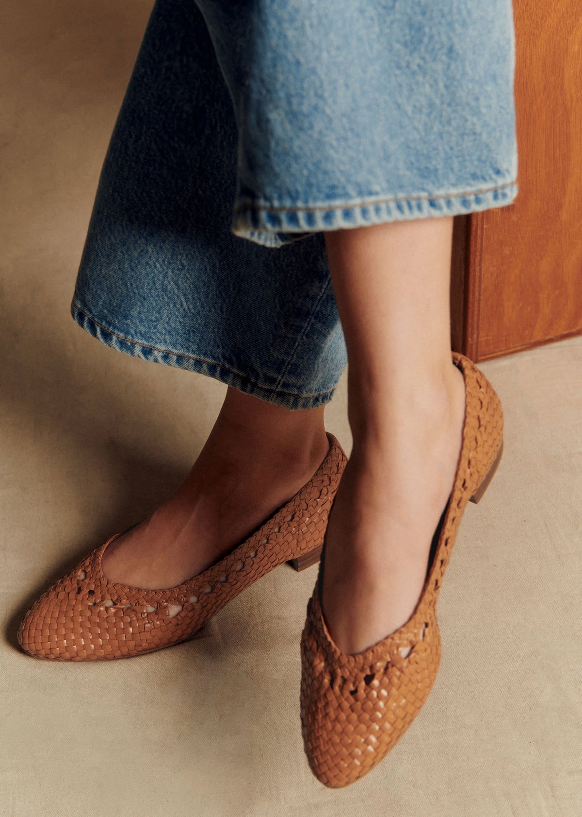 Ballerines Low Anya - Camel Lisse Tressé