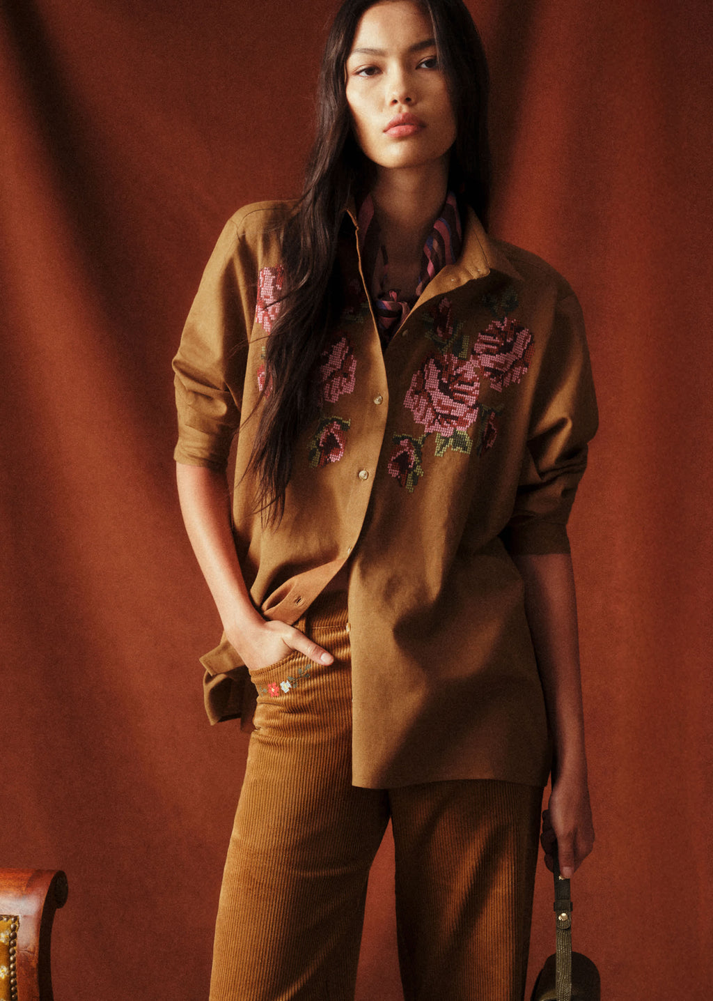 Chemise Jeanette - Sézane x Baziszt - Fleurs Multico Fond Café