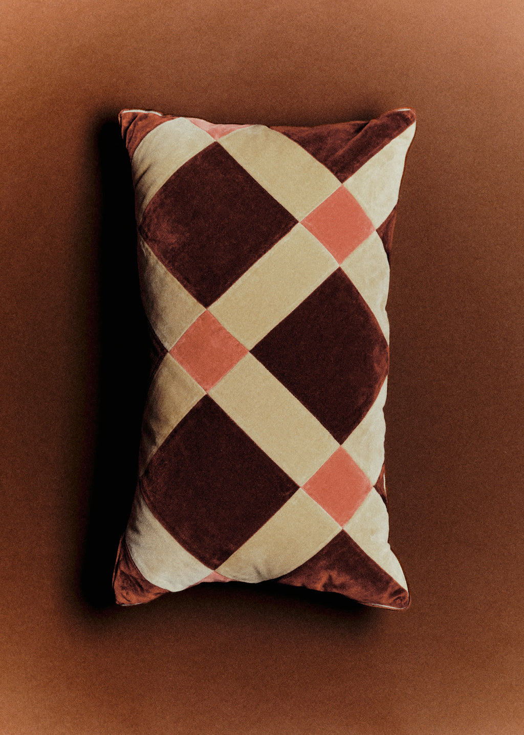 Coussin Velours Patchwork - Petit modèle - Terre de Sienne et Beige