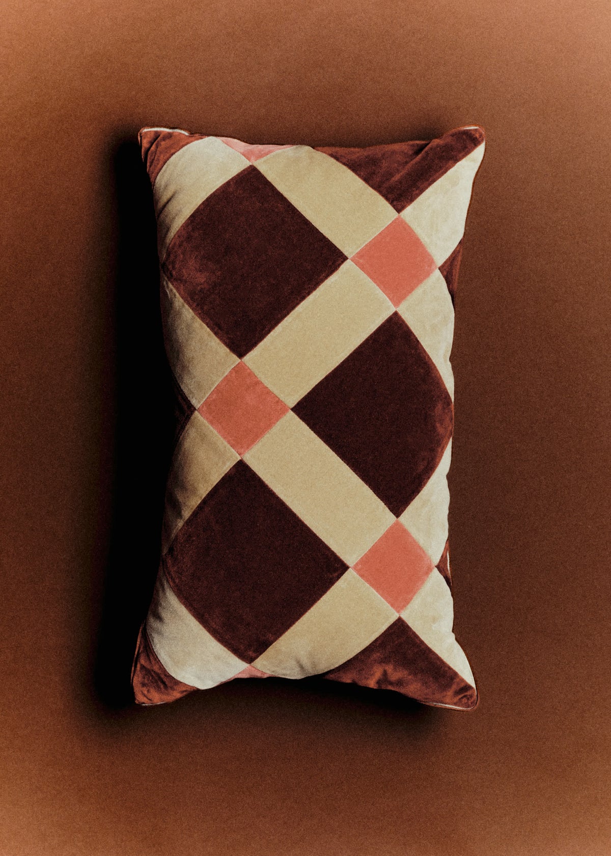Coussin Velours Patchwork - Petit modèle - Terre de Sienne et Beige