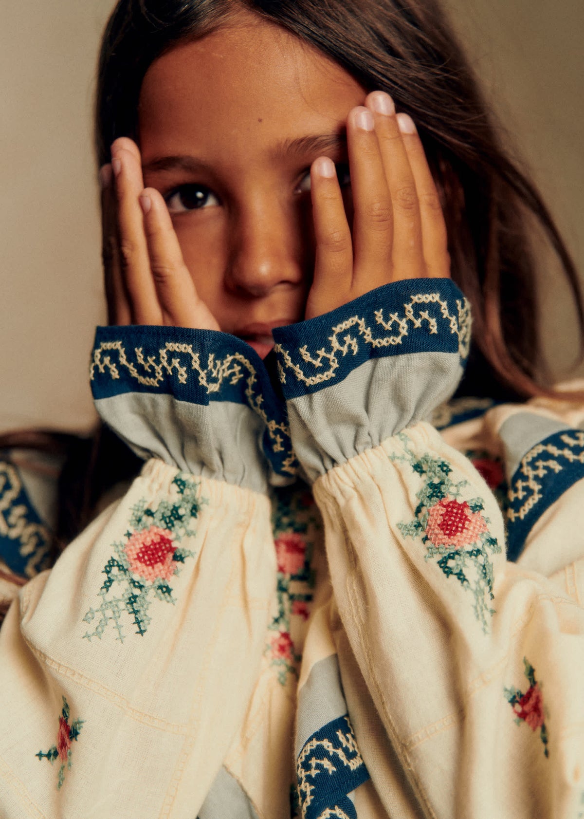 Robe Francyna - Petit Sézane x Baziszt - Patchwork Bico Ecru Bleu