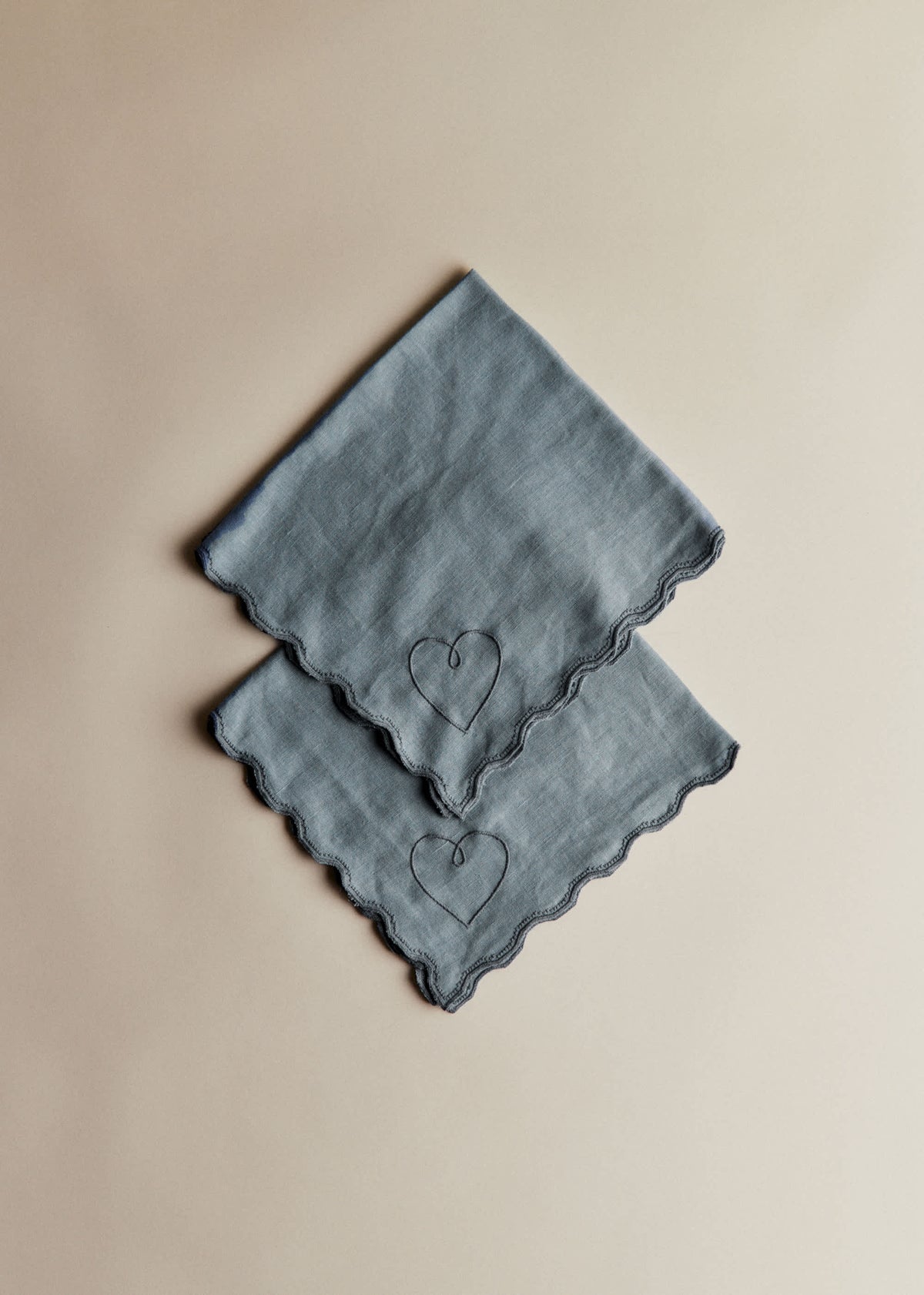 Set de 2 serviettes brodées - Coeur Bleu