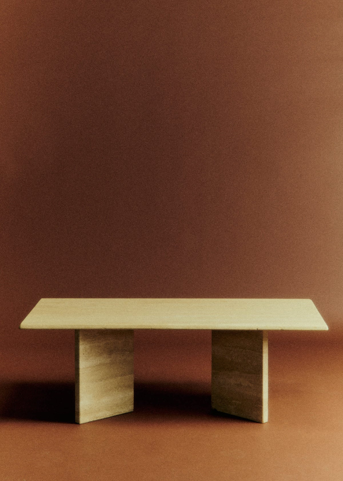 Table basse rectangulaire vintage en travertin - Travertin