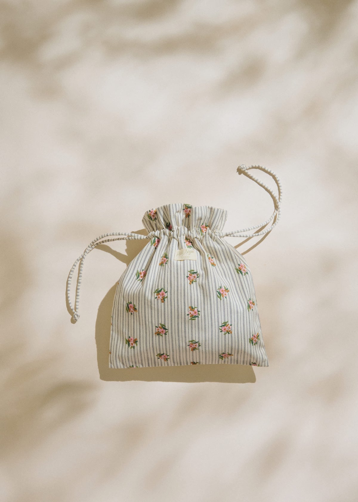 Grand pochon - Rayures Broderie Fleurs