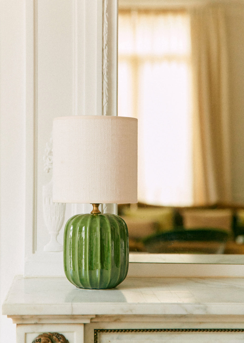 Lampe Traviata petit modèle - Vert - Abat-jour Dolce - Jute Écru