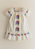 Robe Liara - Broderie Placée Fleur Multico Fond Ecru