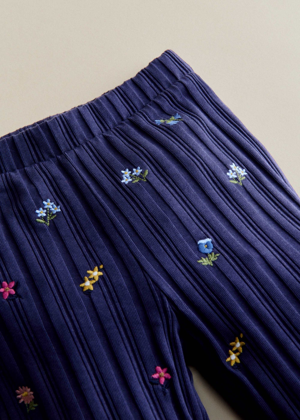 Pantalon Julia - Marine / Broderie Fleurs Herbier