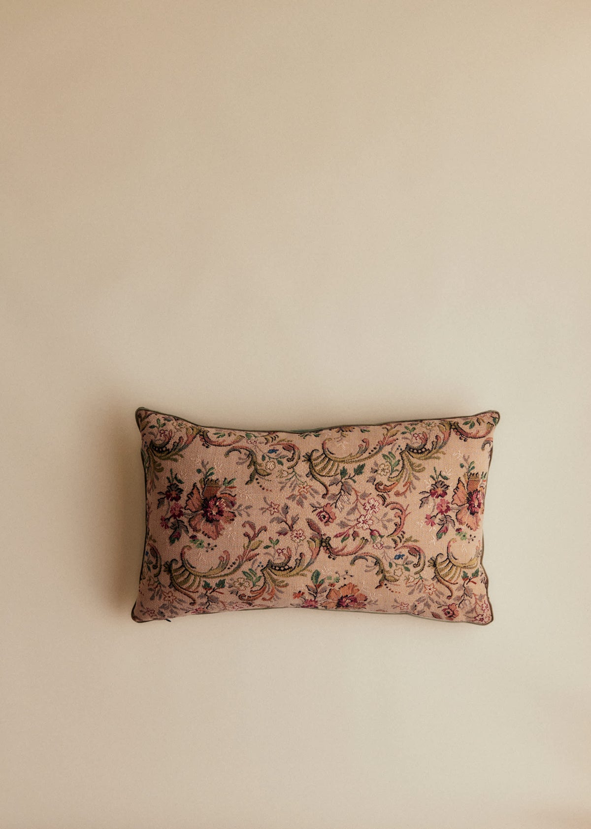 Coussin vintage velours céladon foncé - Très grand modèle - Imprimé Tapisserie Ancienne