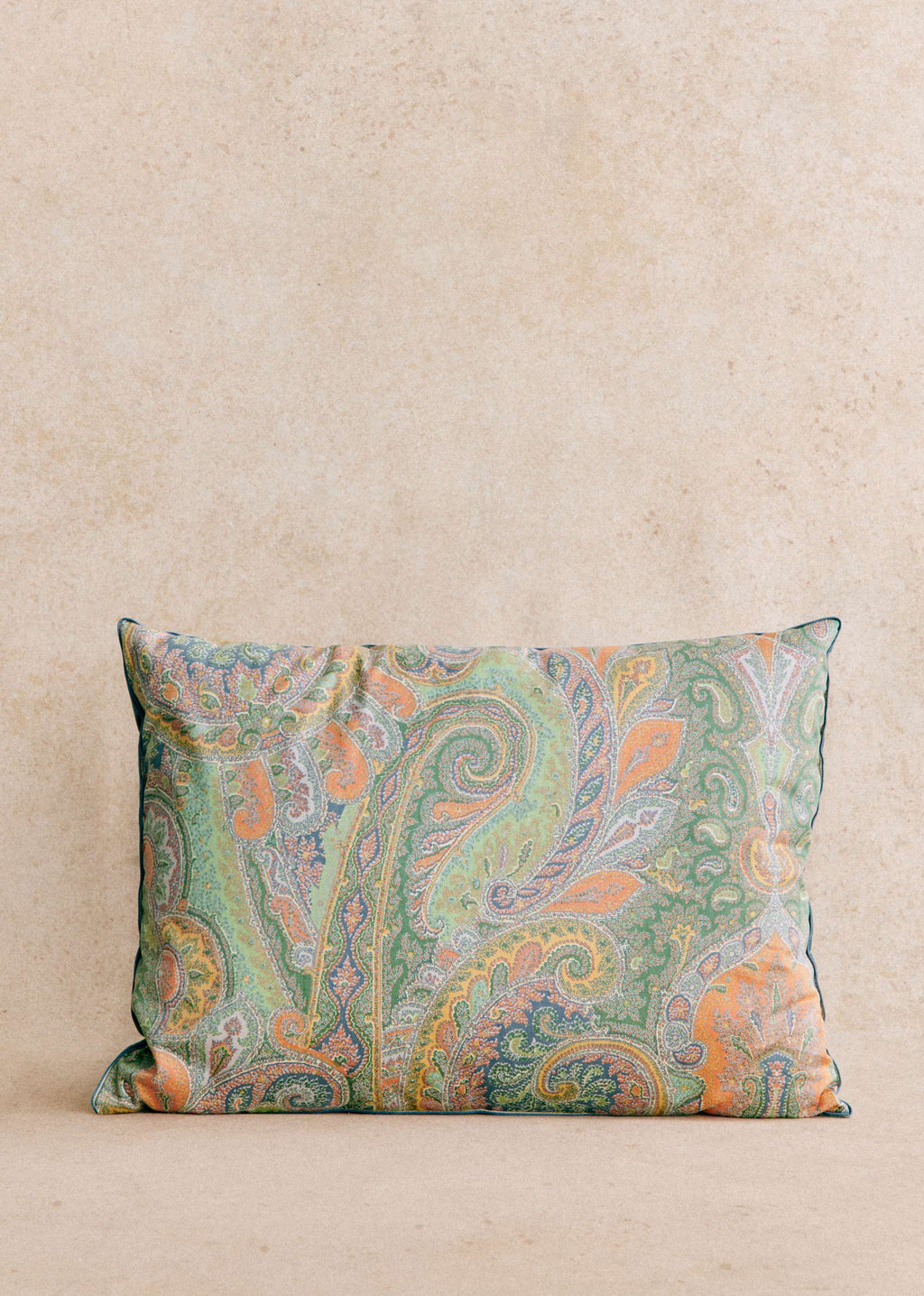Coussin vintage velours bleu - Très grand modèle - Imprimé cachemire