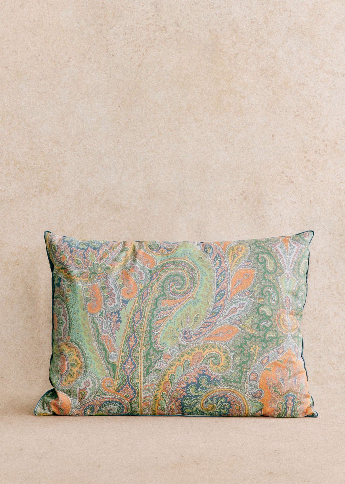 Coussin vintage velours bleu - Très grand modèle - Imprimé cachemire