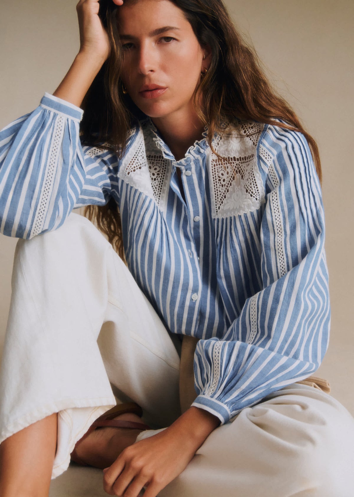 Blouse Kajasa - Rayures Bleu Brodé