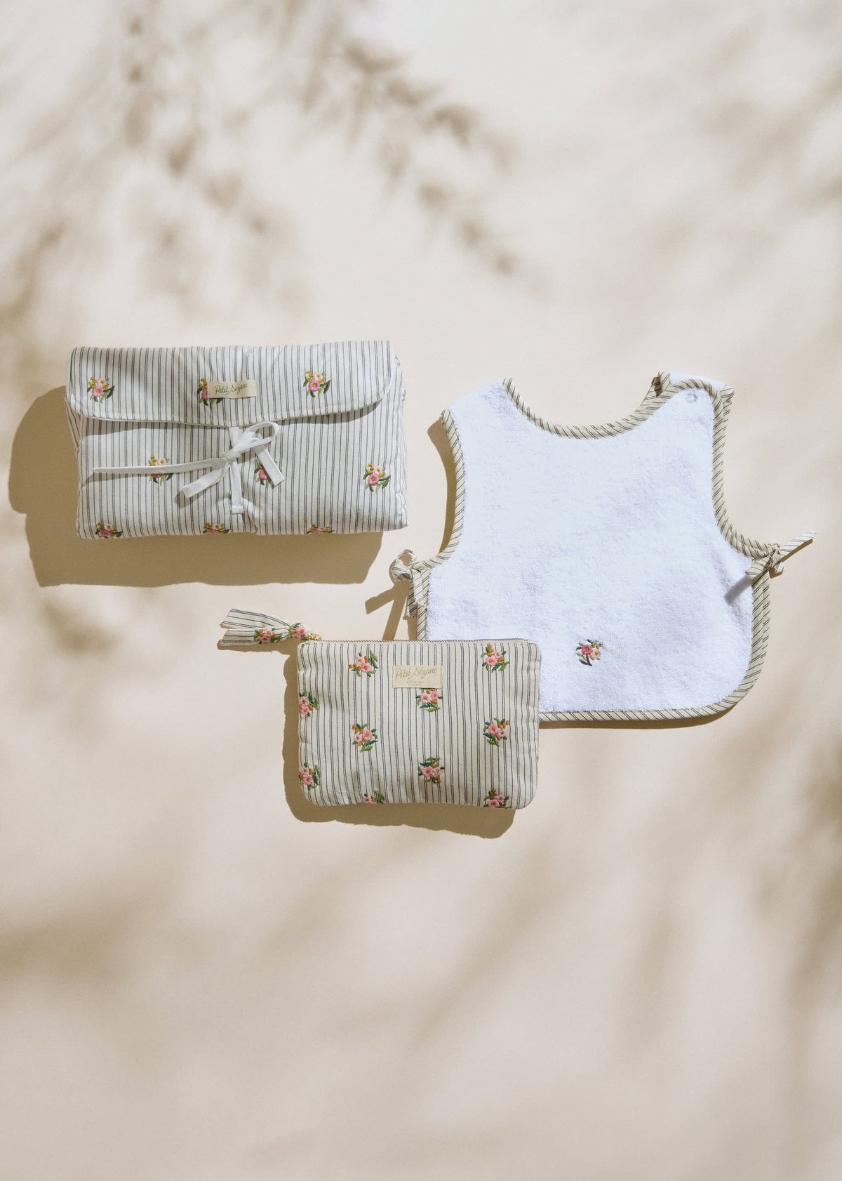 Pochette plate - Rayures Broderie Fleurs