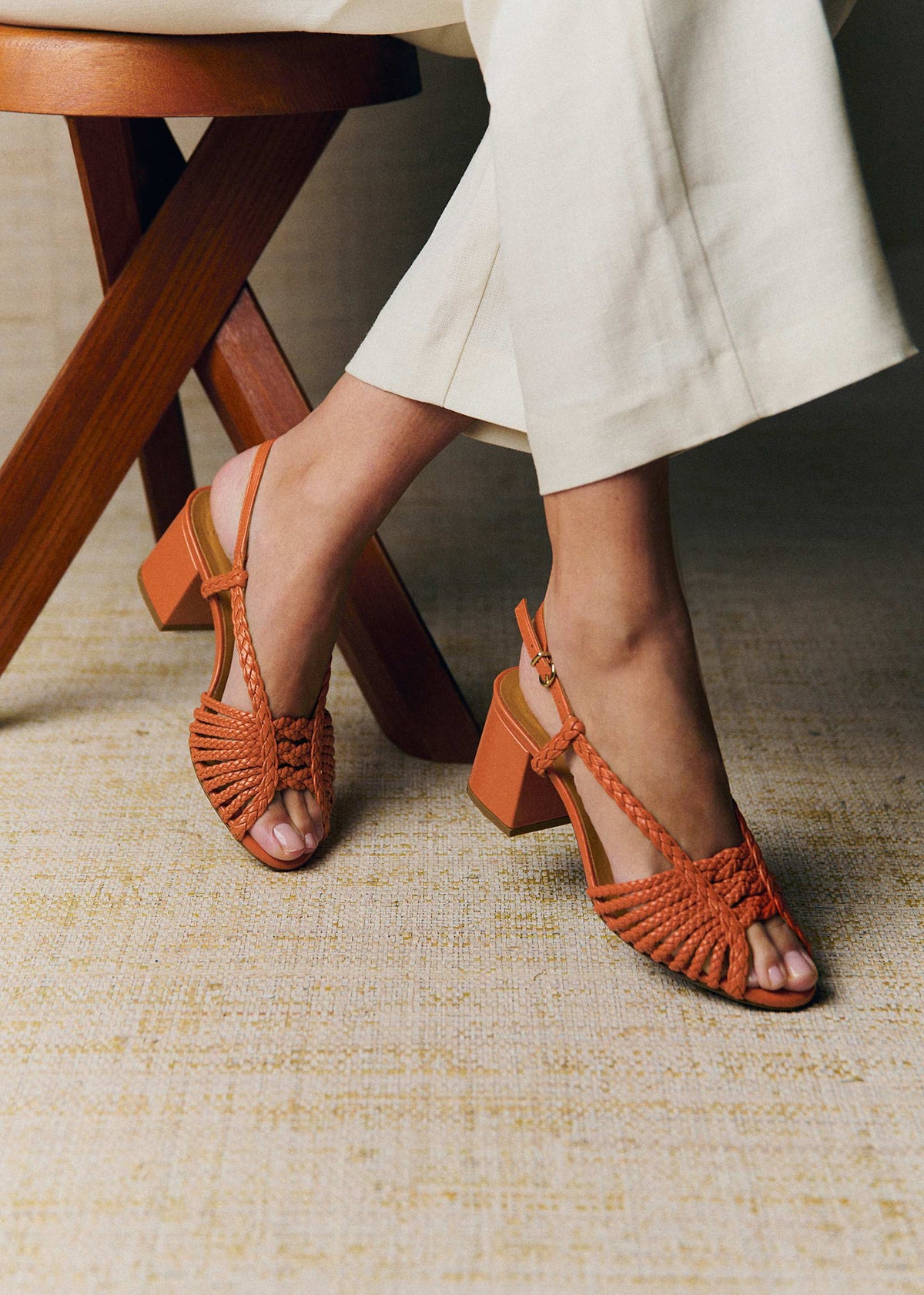 Sandales Alma - Orange Lisse Tressé