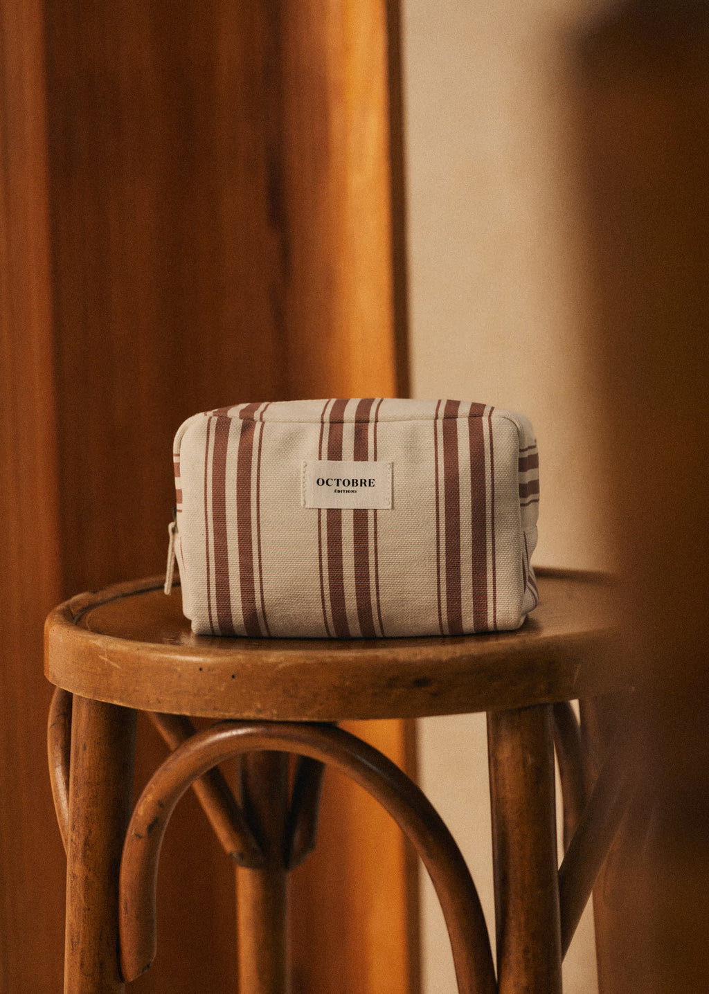 Trousse de toilette Twyman - Écru Rayures Vieux rose