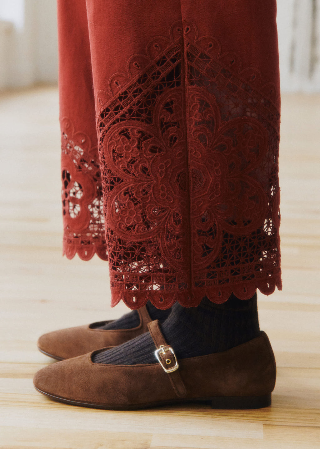 Pantalon Bruce - Sézane x SEA NY - Broderie Unie Bordeaux