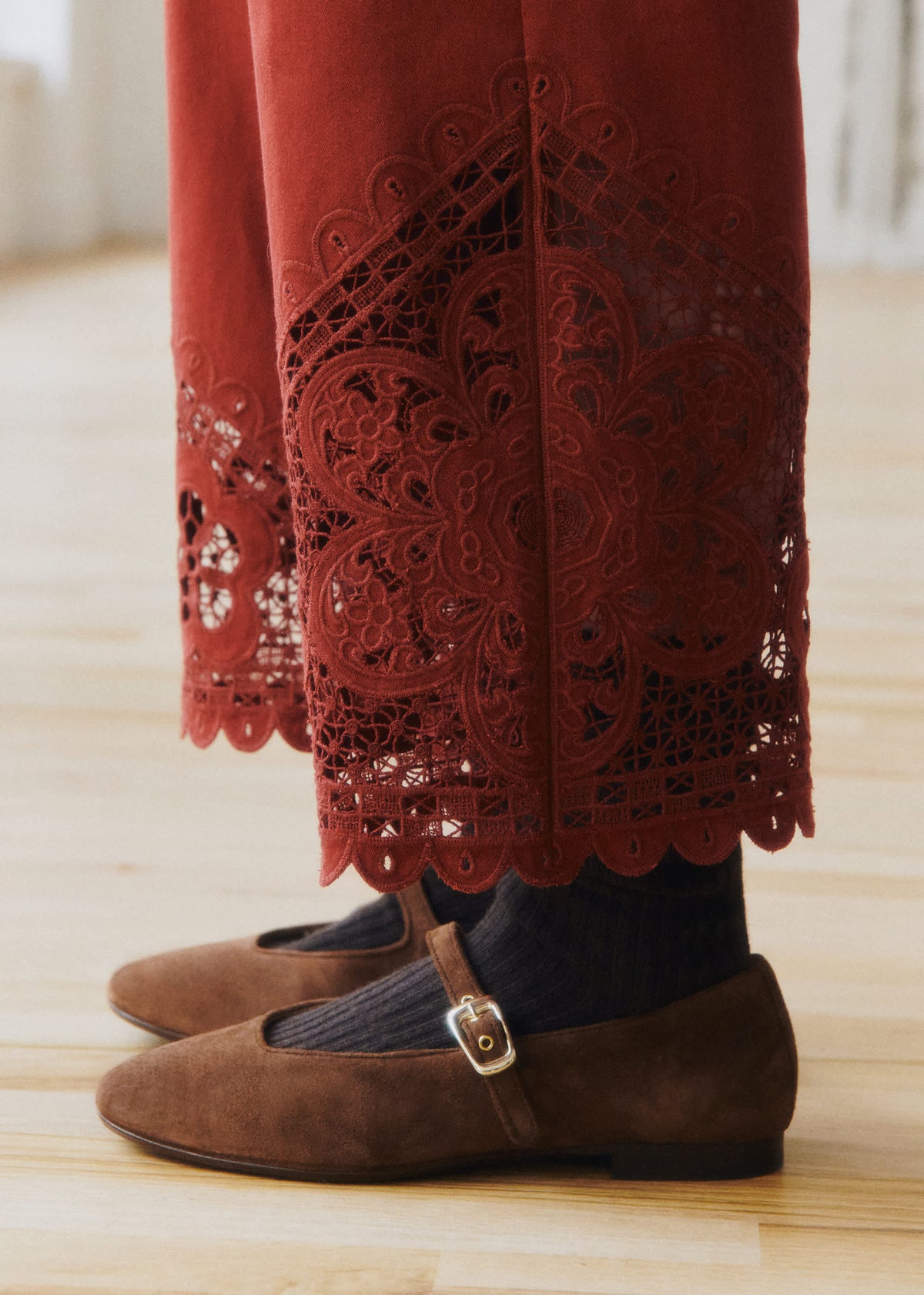 Pantalon Bruce - Sézane x SEA NY - Broderie Unie Bordeaux