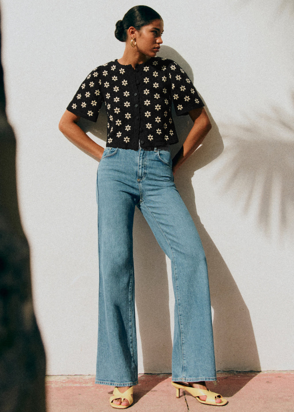 Chemise Lorna - Guipure Contrastée Noir Fleur Écru