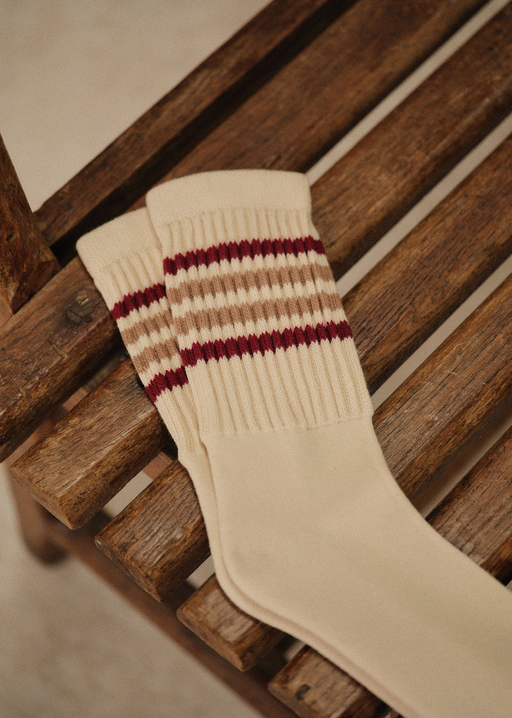 Chaussettes Zane - Écru Rayures Rouge / Beige