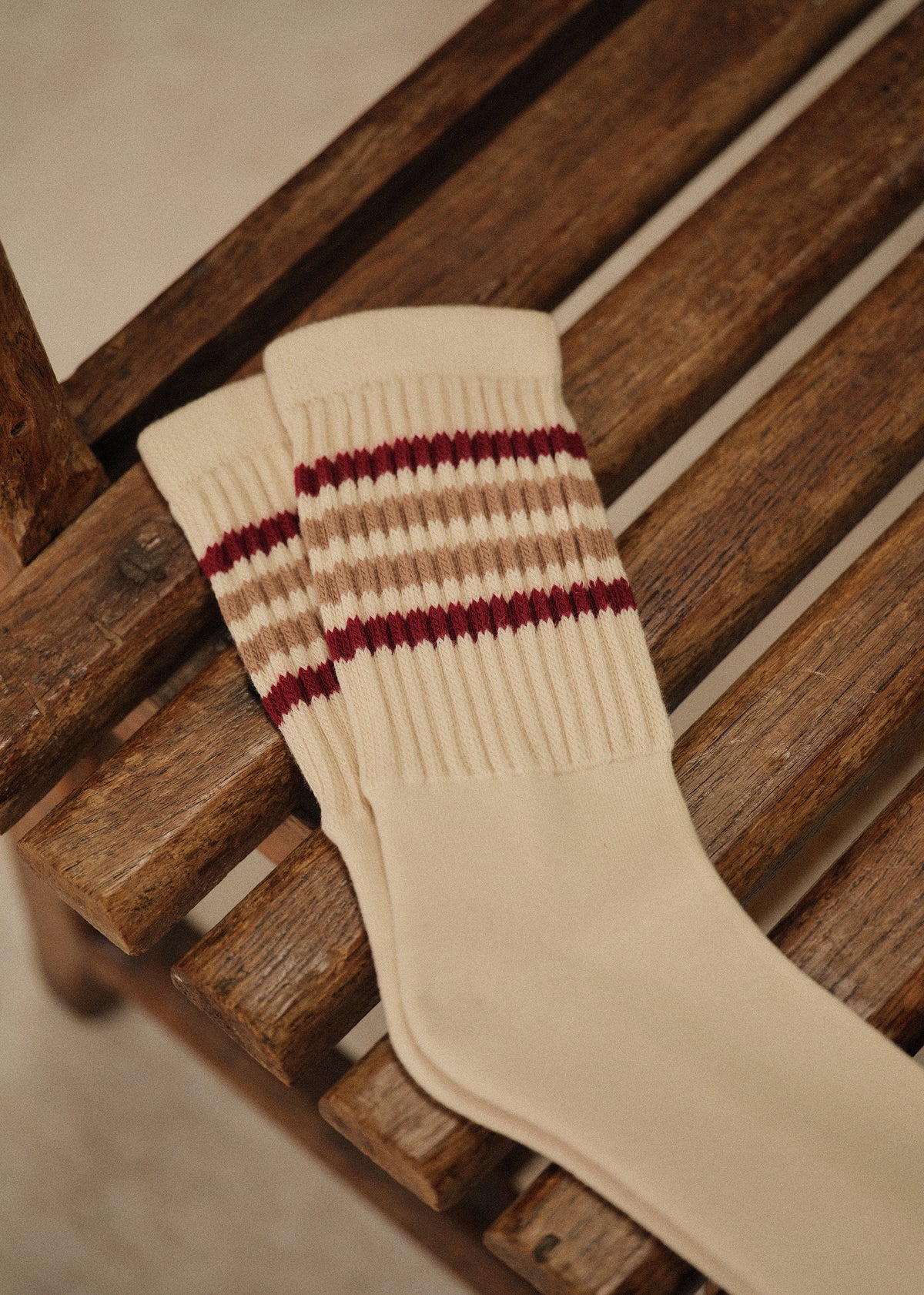 Chaussettes Zane - Écru Rayures Rouge / Beige