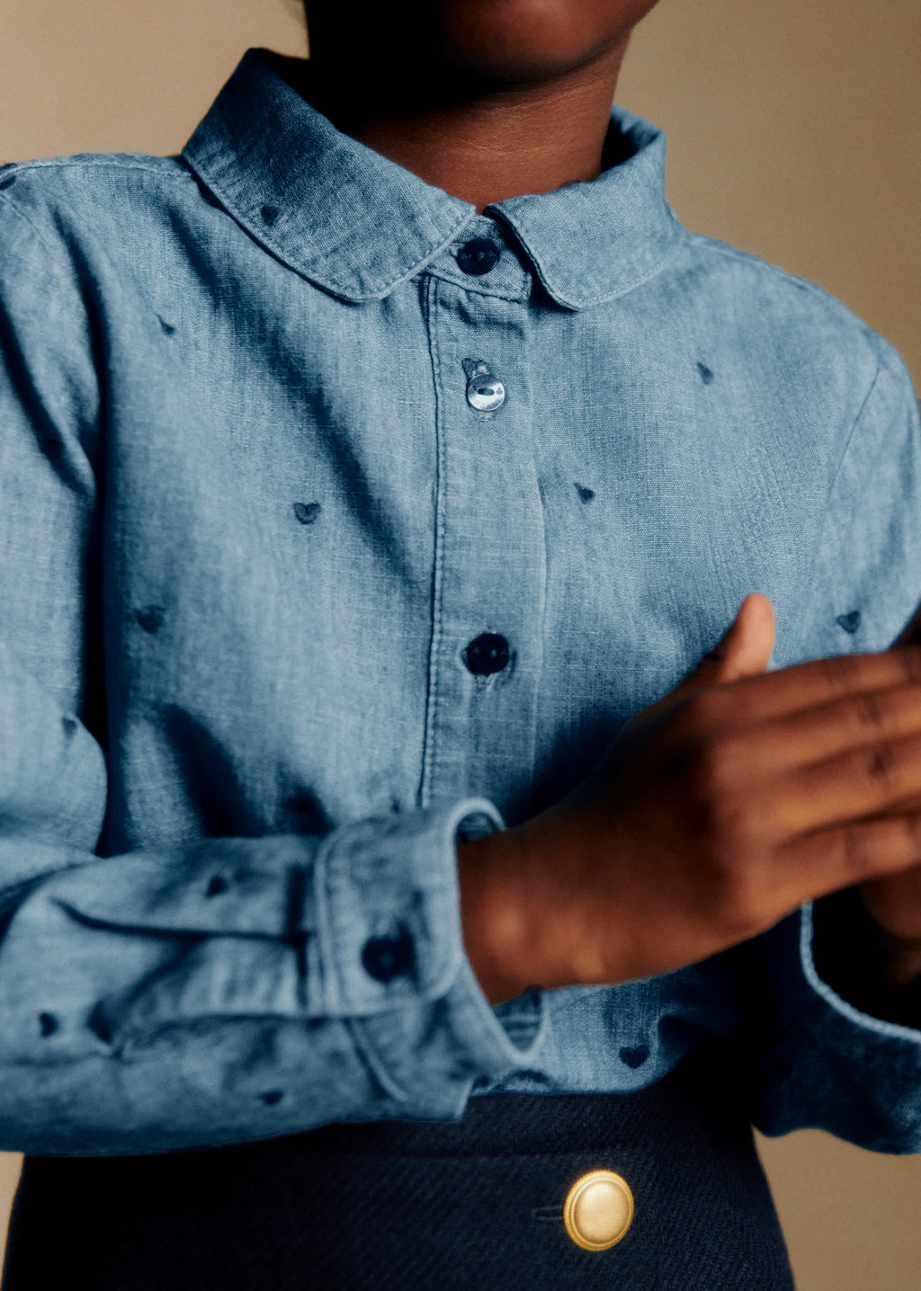 Chemise Pierro - Chambray Coeur Brodé Marine