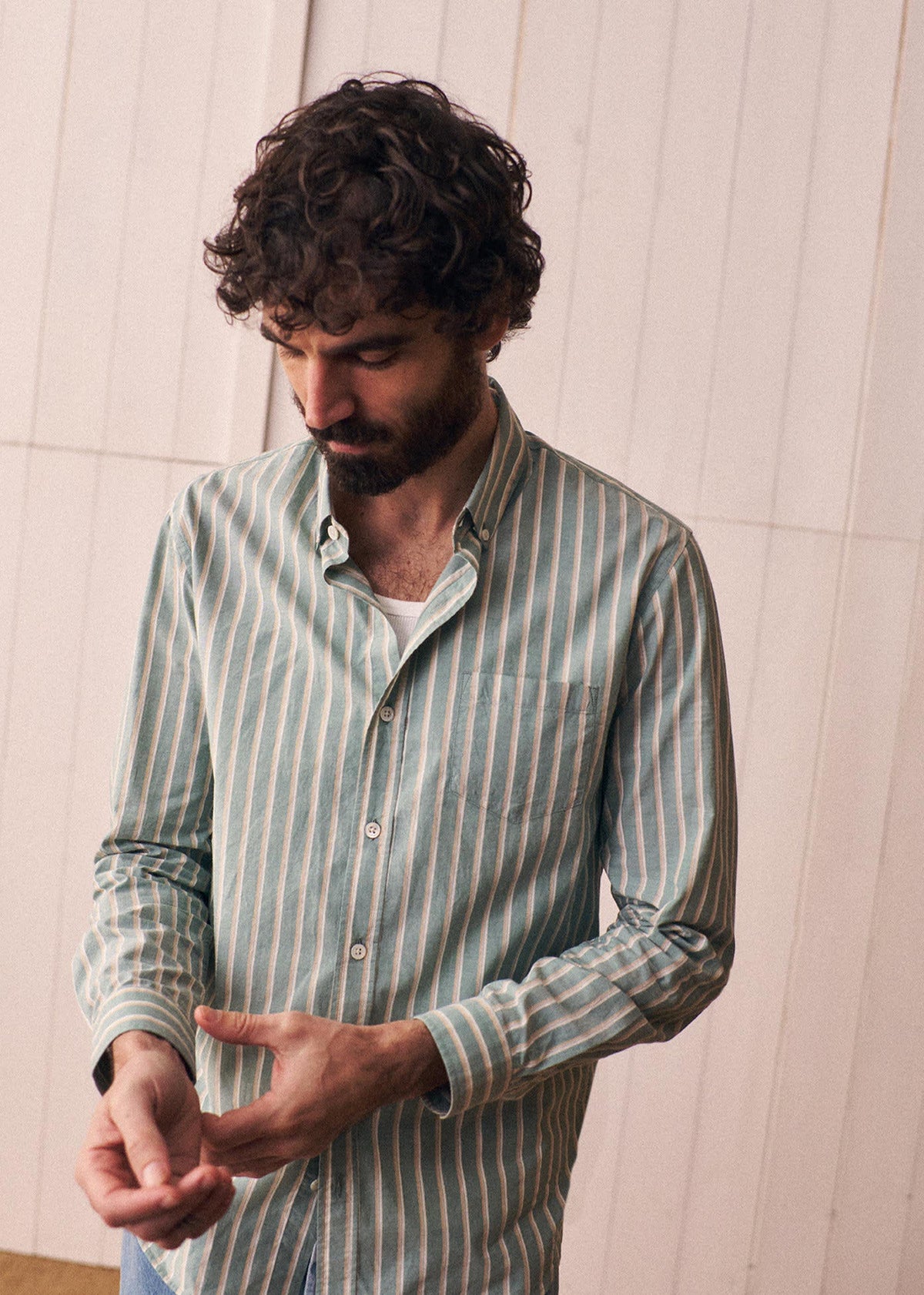 Chemise Charlie - Vert Rayures Beige / Blanc