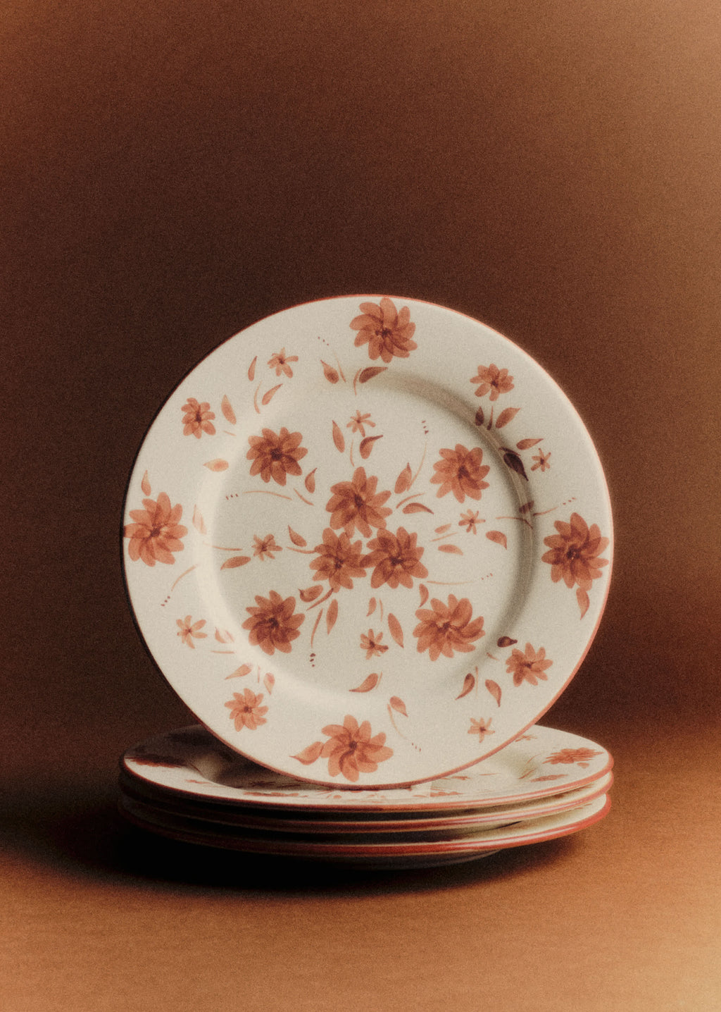 Set de 4 assiettes plates - Fleurs de Jardin - Terre de sienne