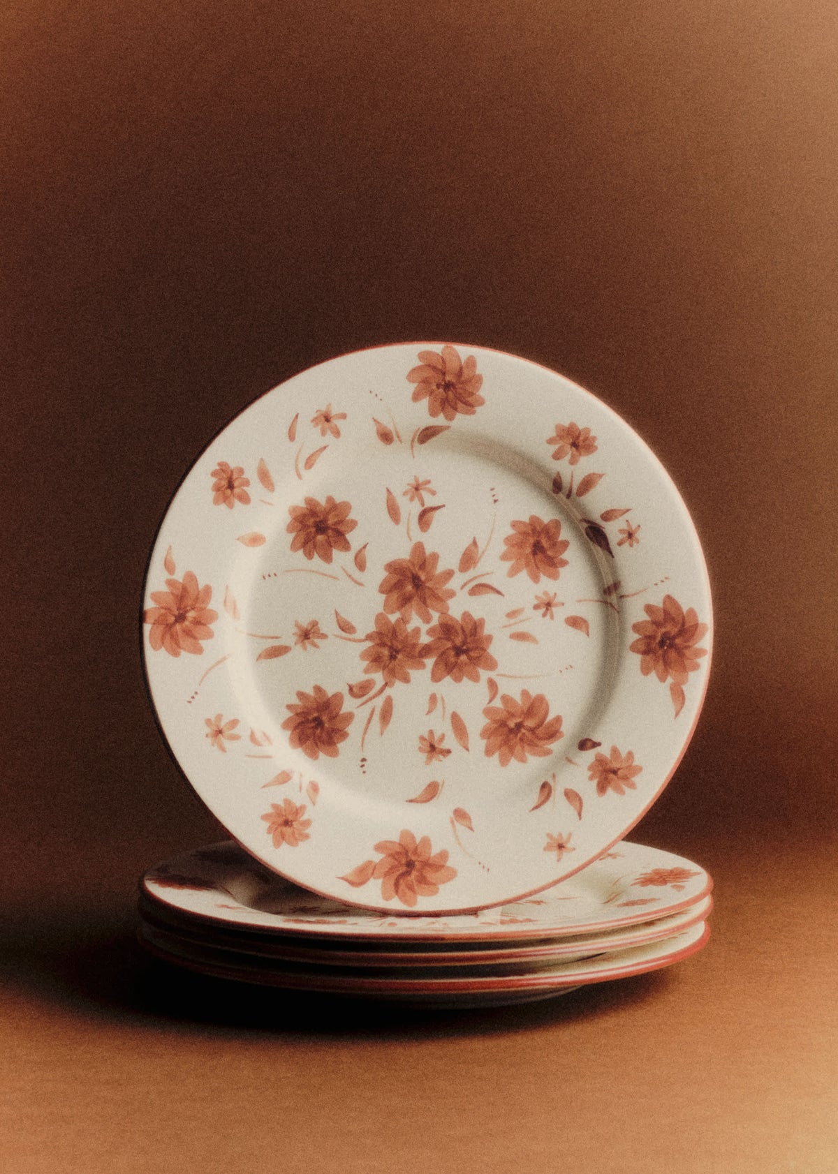 Set de 4 assiettes plates - Fleurs de Jardin - Terre de sienne