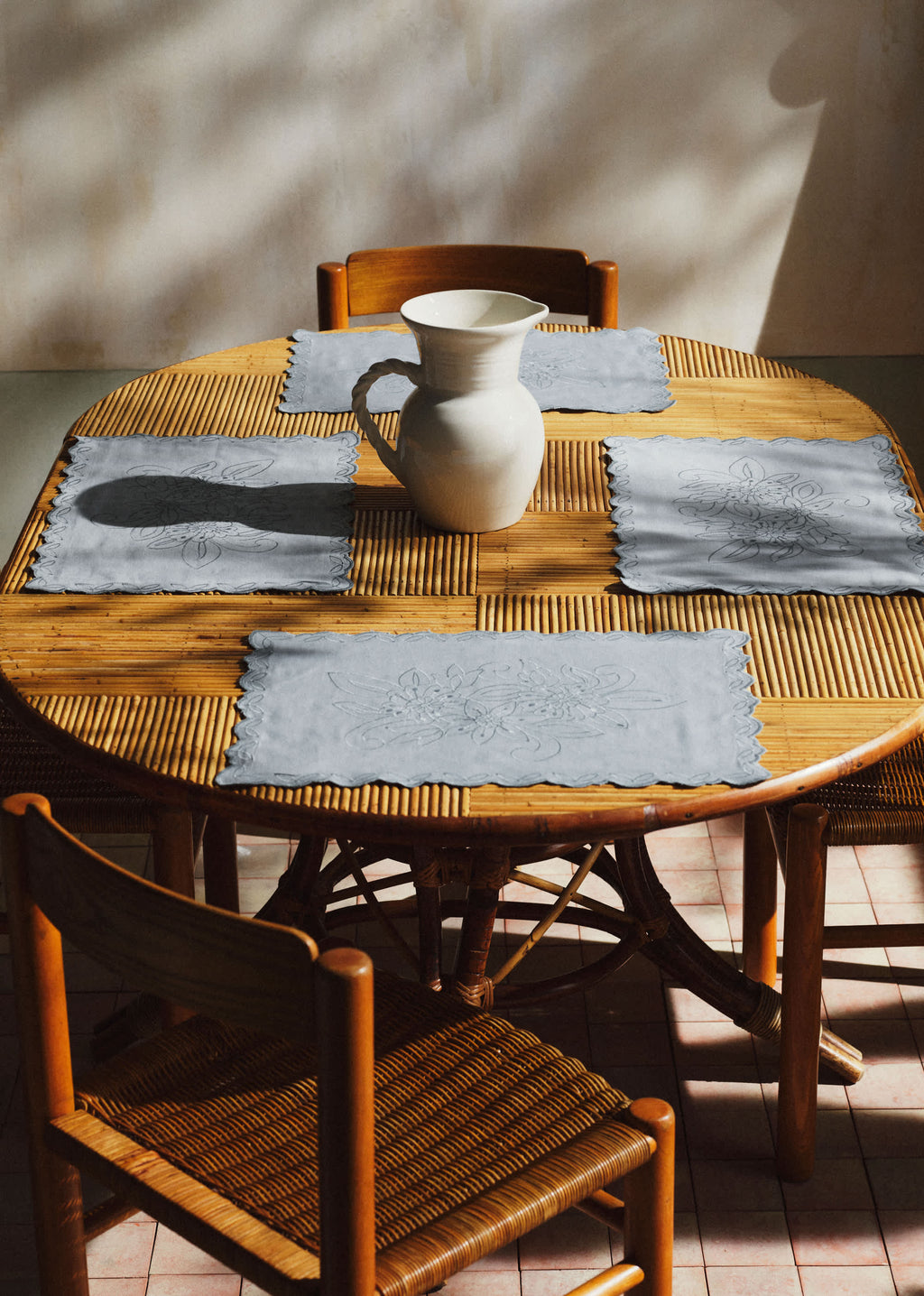 Sets de table brodés - Dimanche au Jardin - Bleu orage