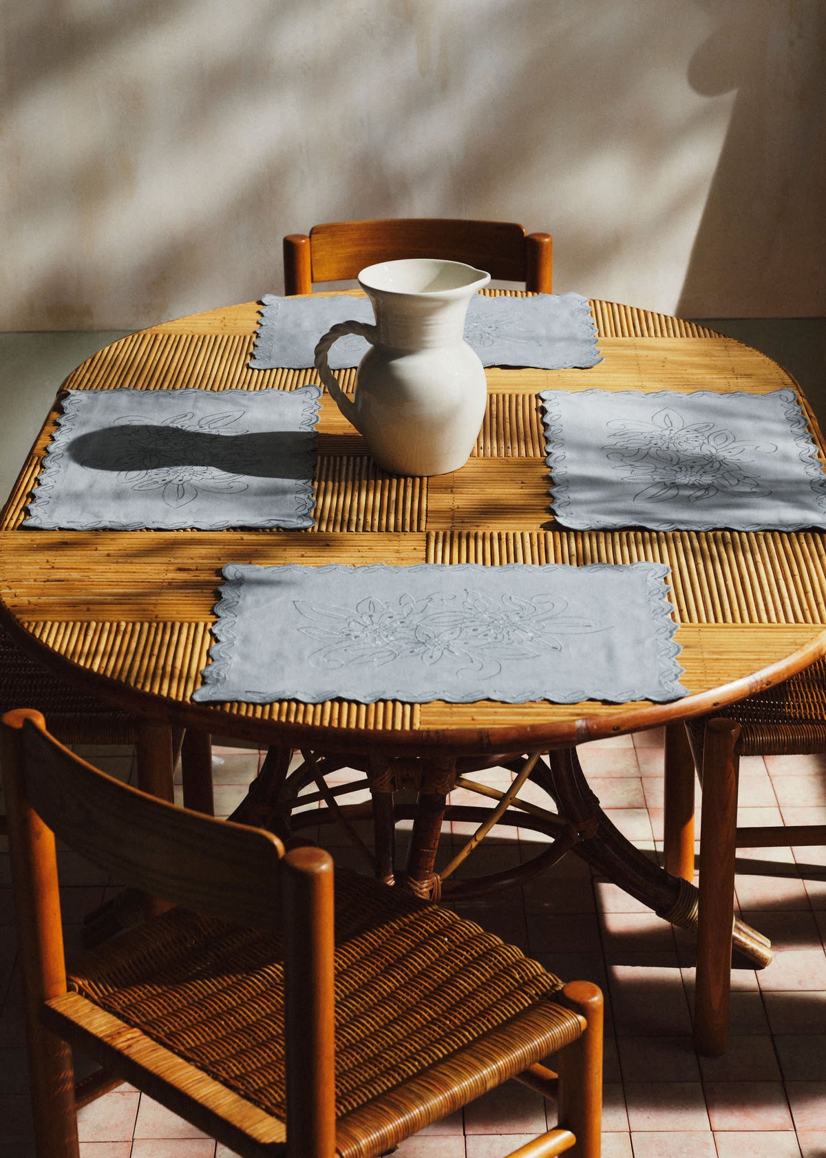 Sets de table brodés - Dimanche au Jardin - Bleu orage