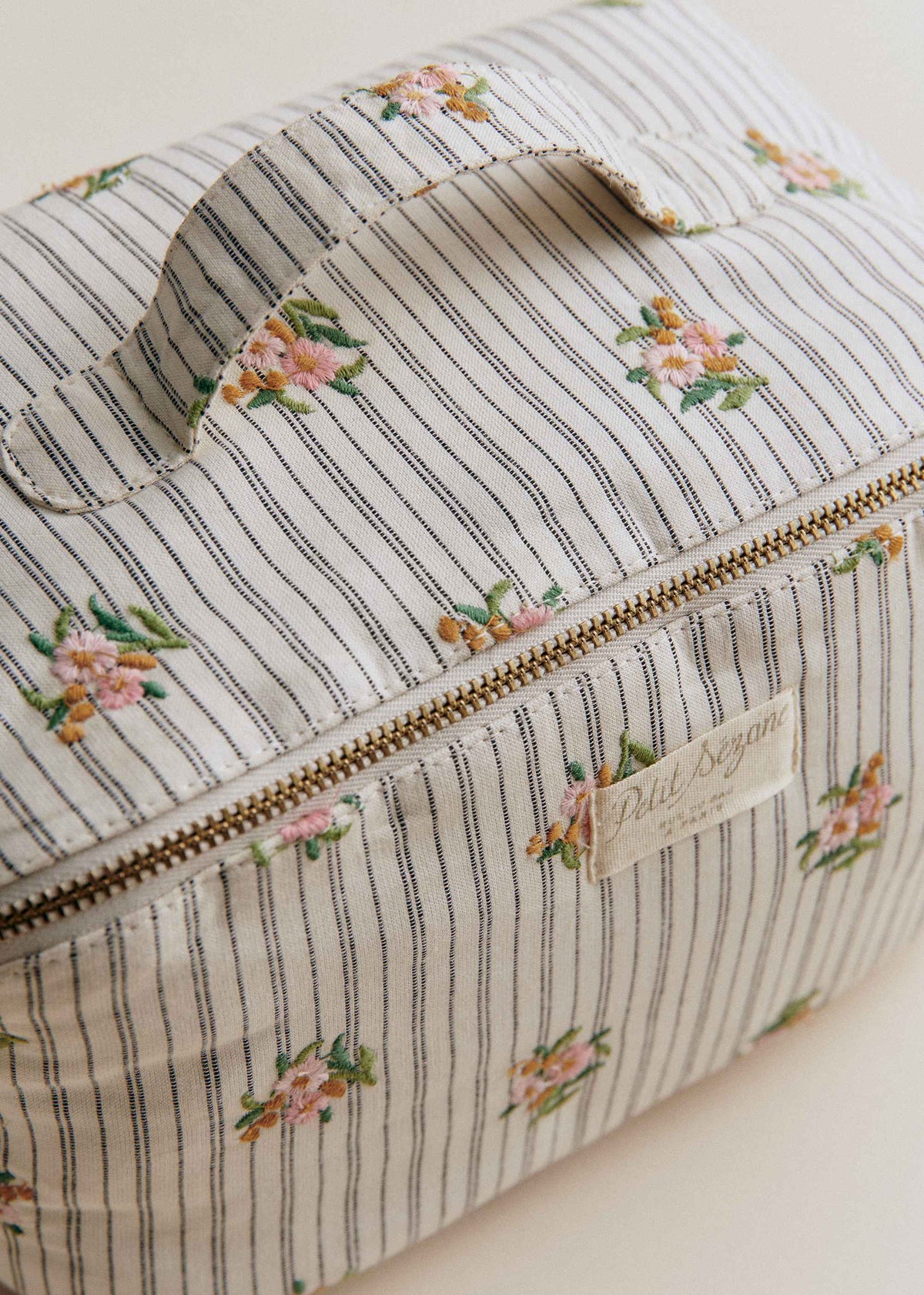 Maxi trousse de toilette - Rayures Broderie Fleurs