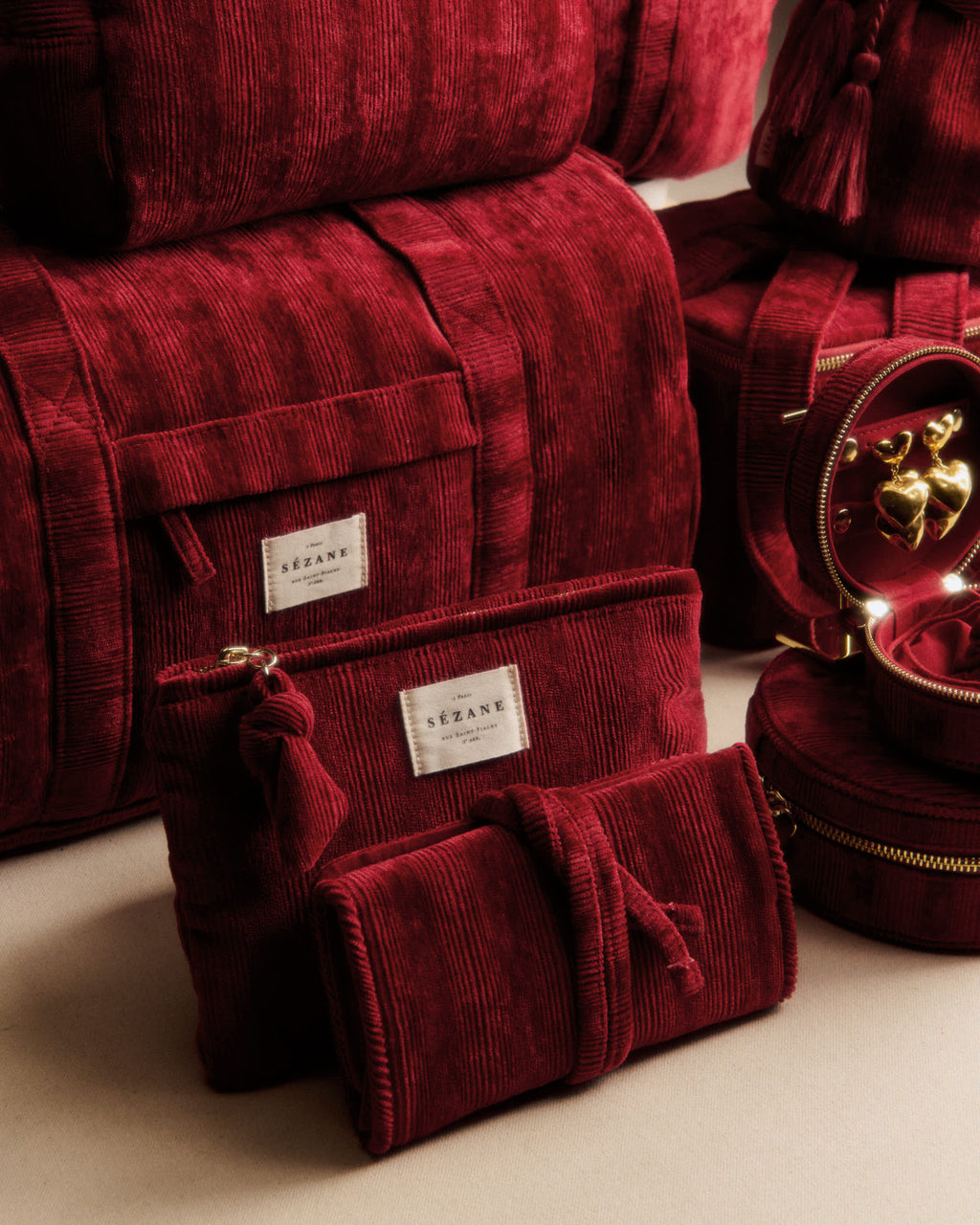 Pochette bijoux velours milleraie - Rouge