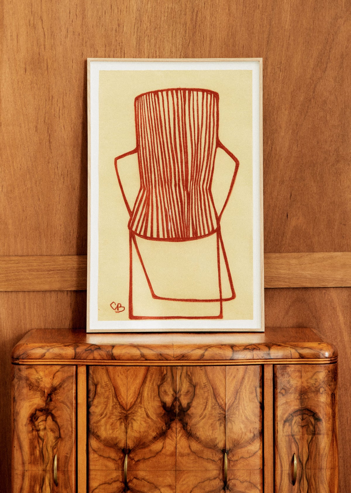 Oeuvre sur papier Caroline Beauzon - Grand format - Chaise bordeaux