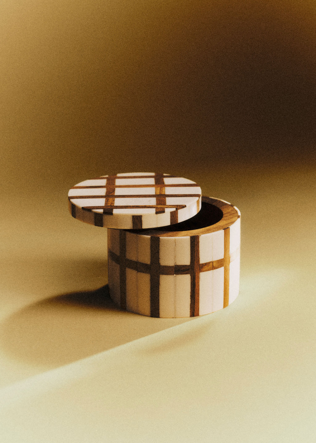 Boîte Ronde - Quadrillage Ecru et Acacia