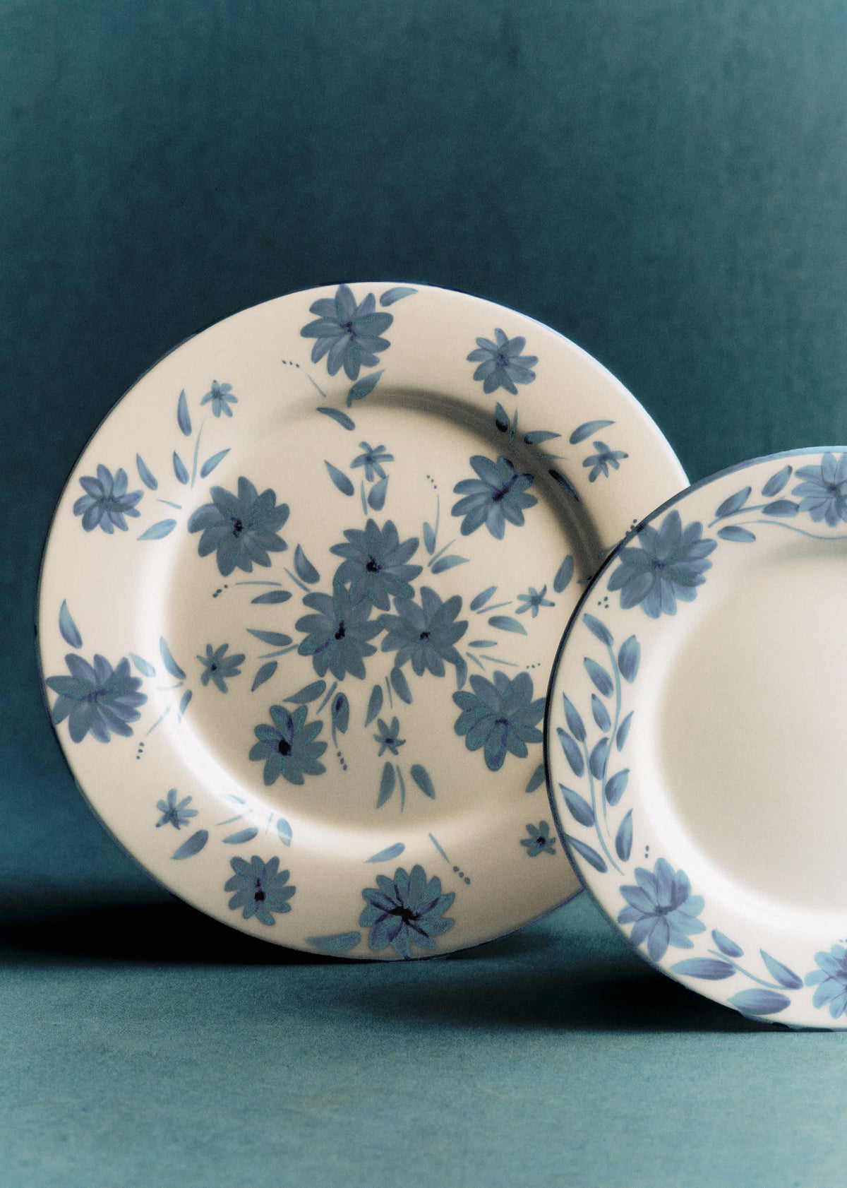 Set de 4 assiettes plates - Fleurs de Jardin - Bleu Vintage