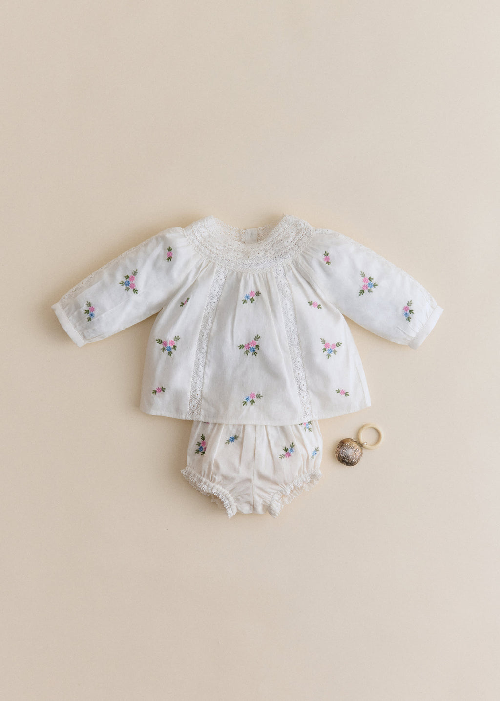 Blouse Dorrita - Broderie Placée Fleurs Multico Fond Crème