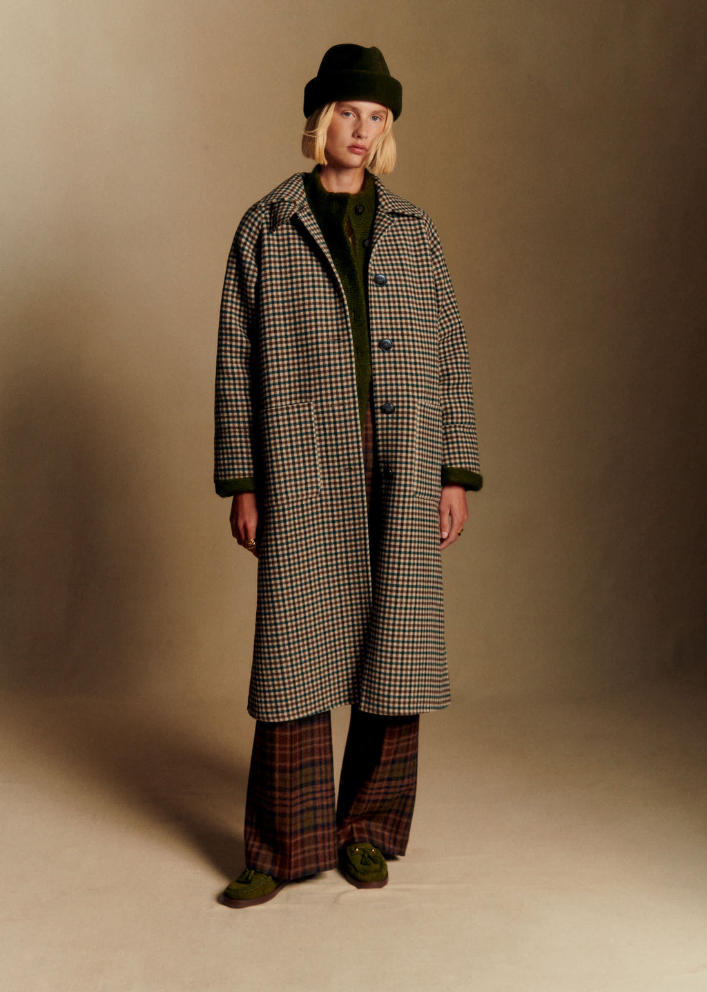Manteau Kais - Carreaux Vert Marron