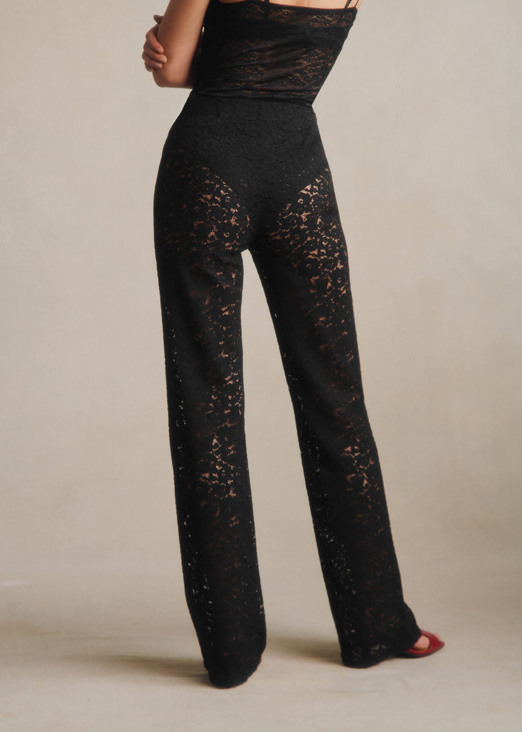 Pantalon AZIM - Dentelle Fleurs Noir