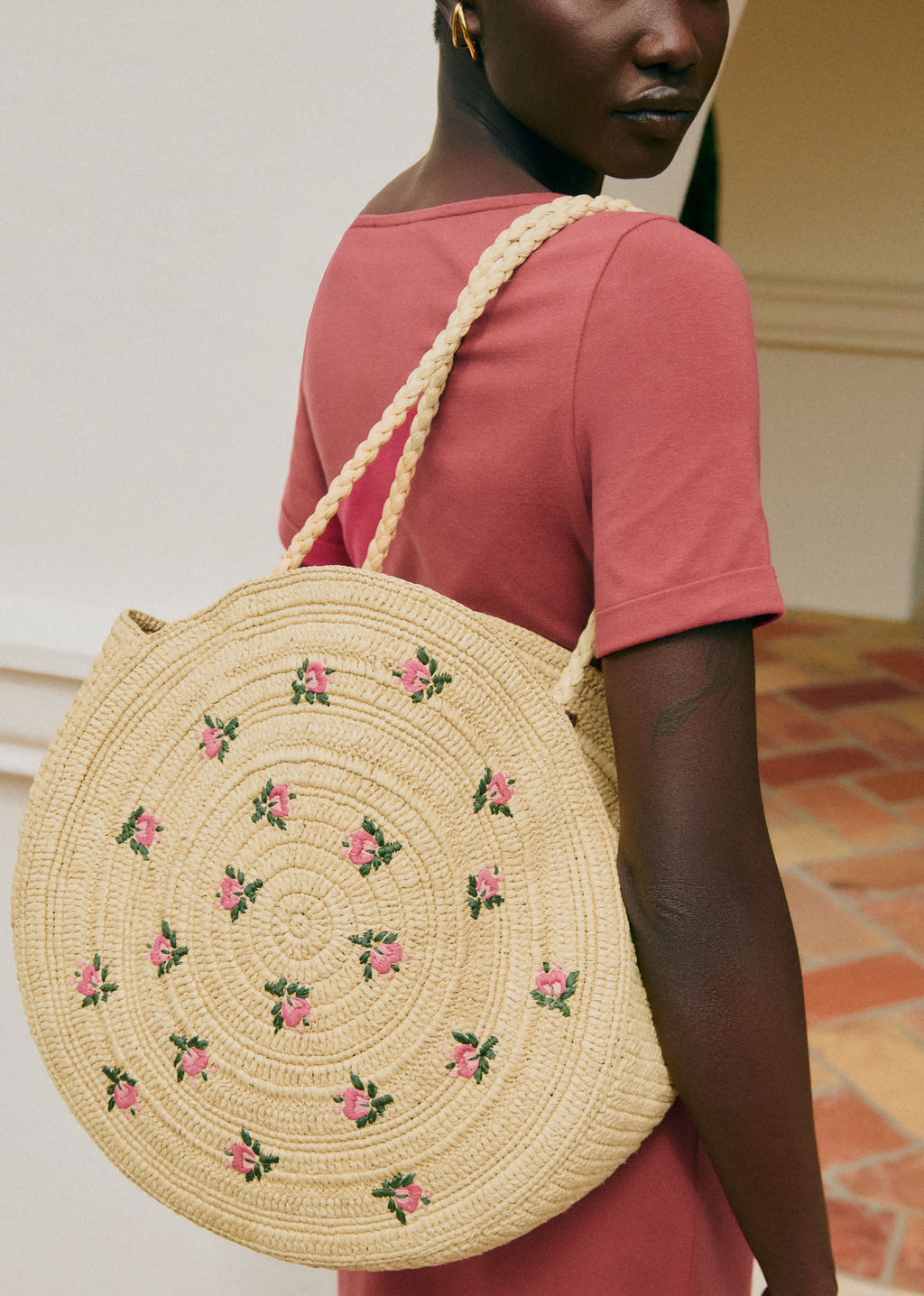 Panier June - Naturel broderies fleurs muti