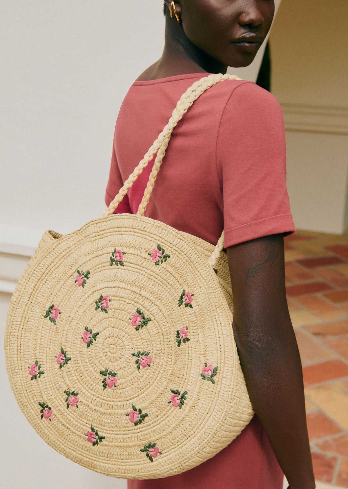 Panier June - Naturel broderies fleurs muti