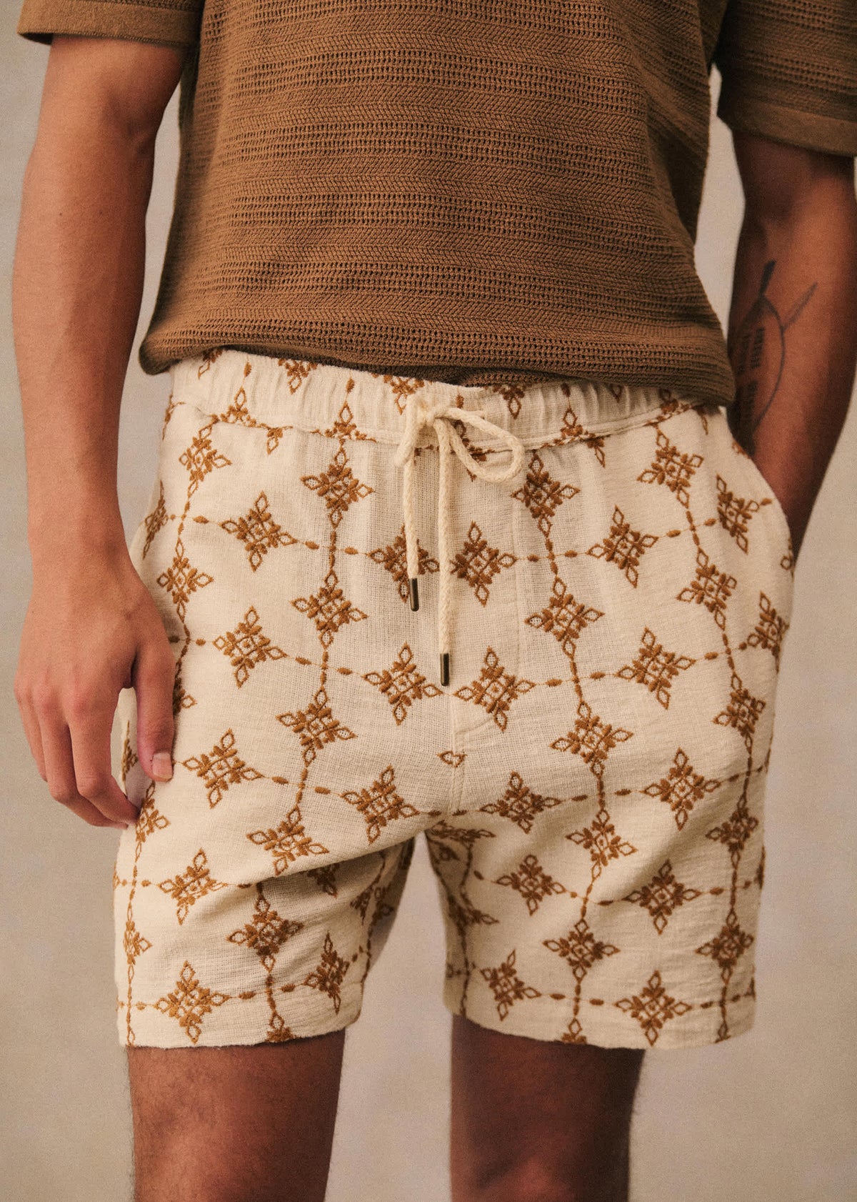 Short Priam - Naturel Broderie Camel