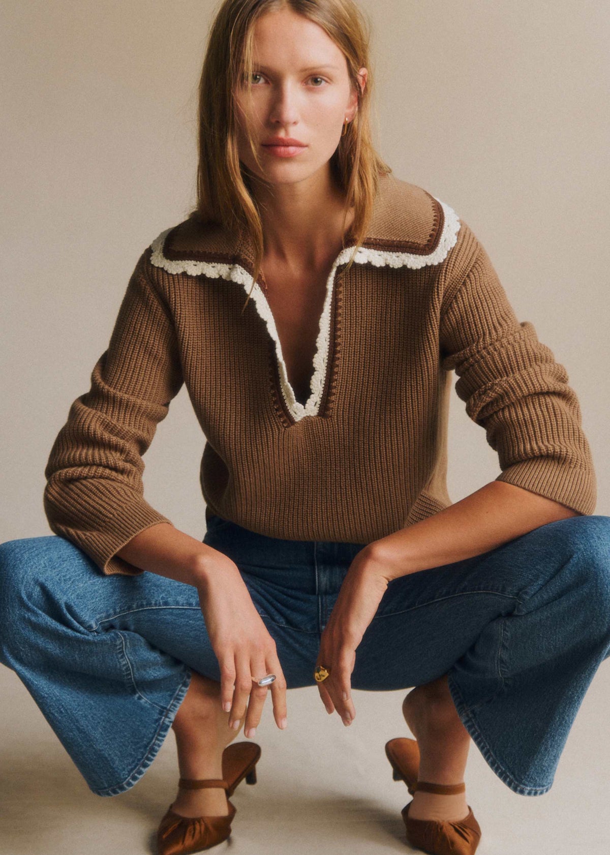 Pull Ivane - Camel Détails Ecru