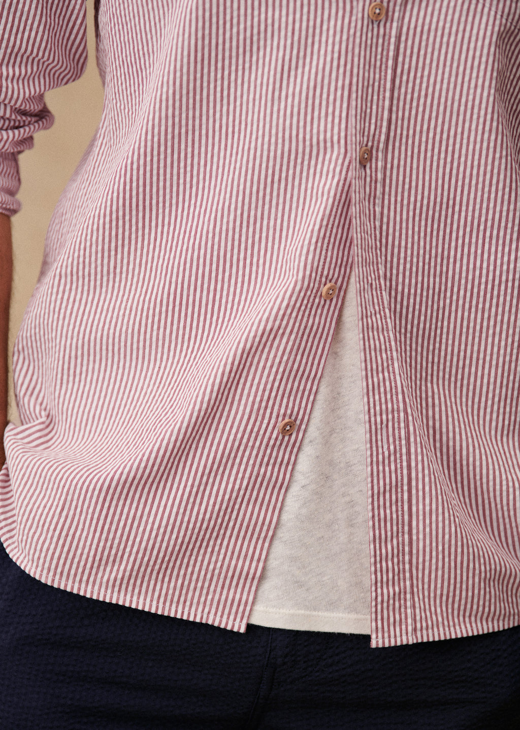 Chemise Charlie Seersucker - Blanc / Bordeaux
