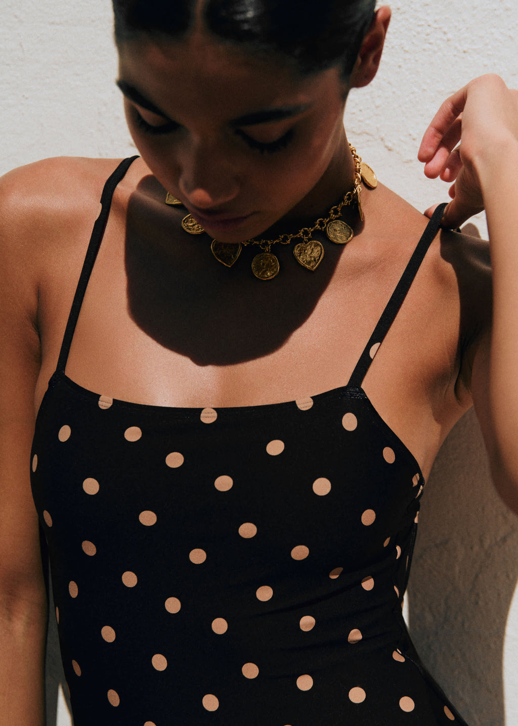 Maillot de bain Solara - Pois Beige Fond Noir
