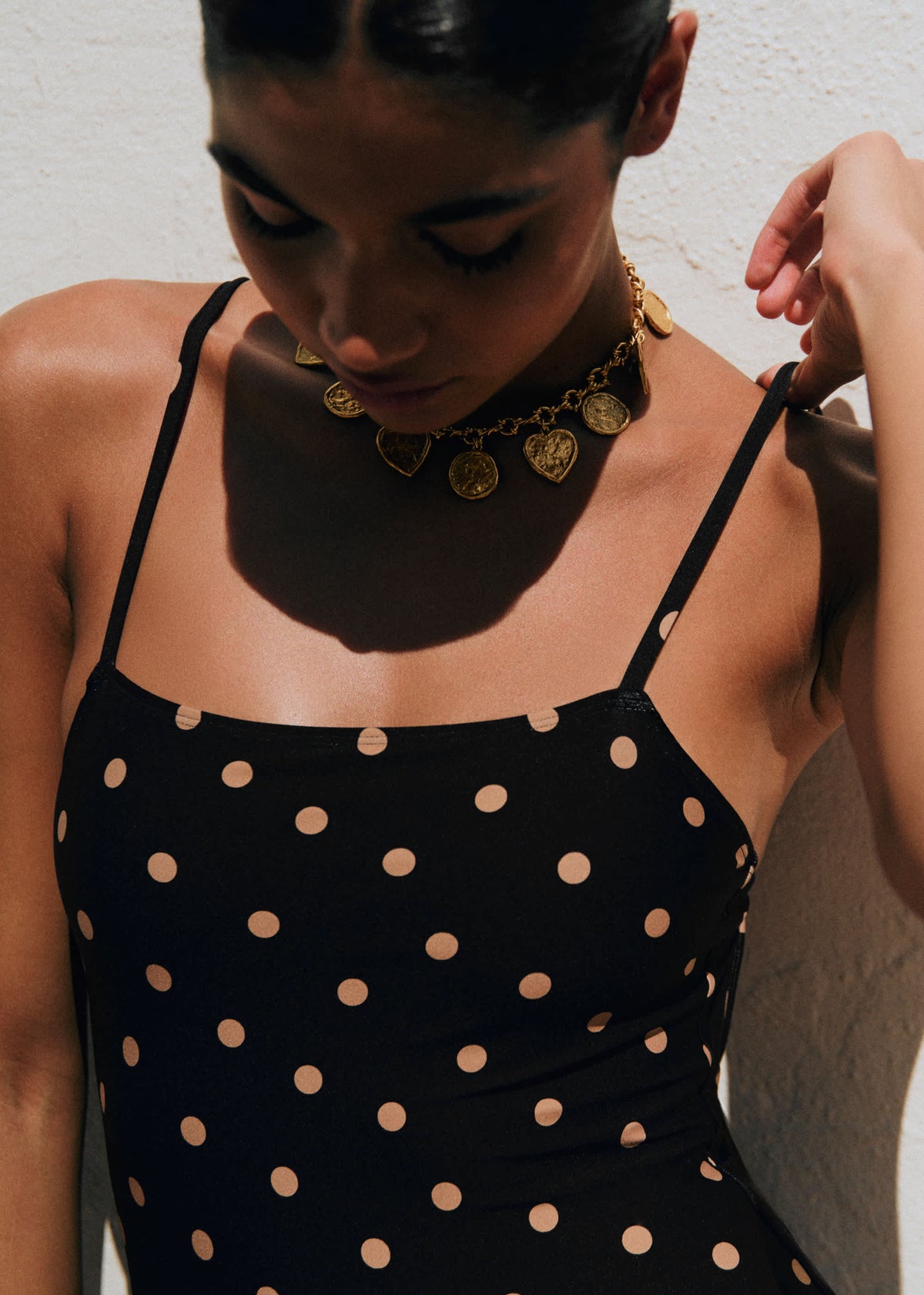 Maillot de bain Solara - Pois Beige Fond Noir