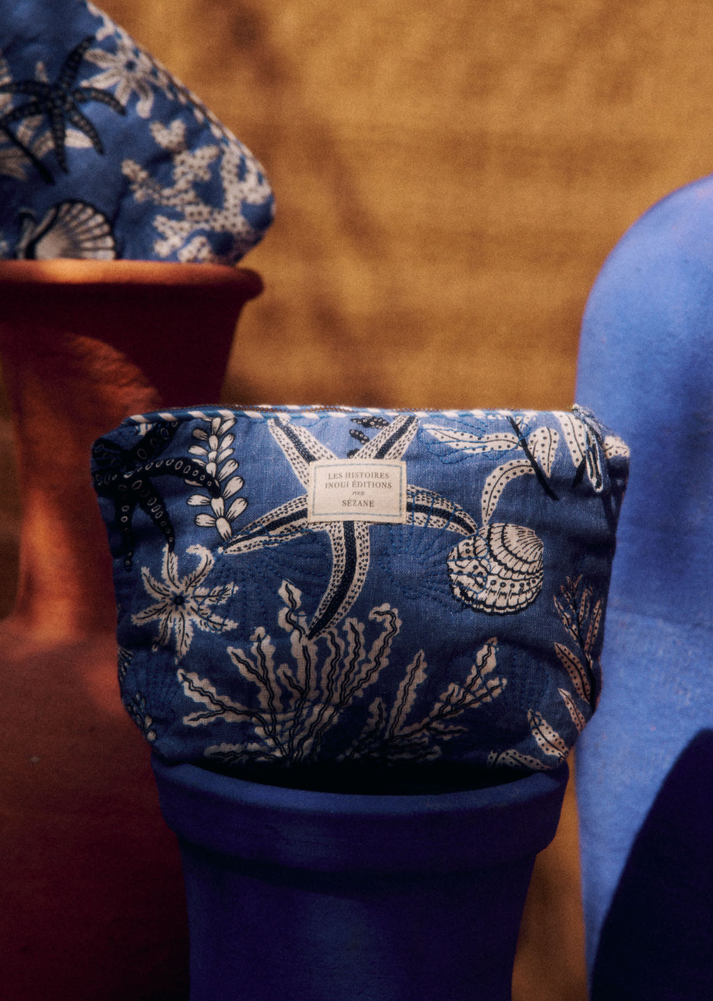 Trousse de toilette - Sézane x Inoui Editions - Imprimé Coquillages Bleu